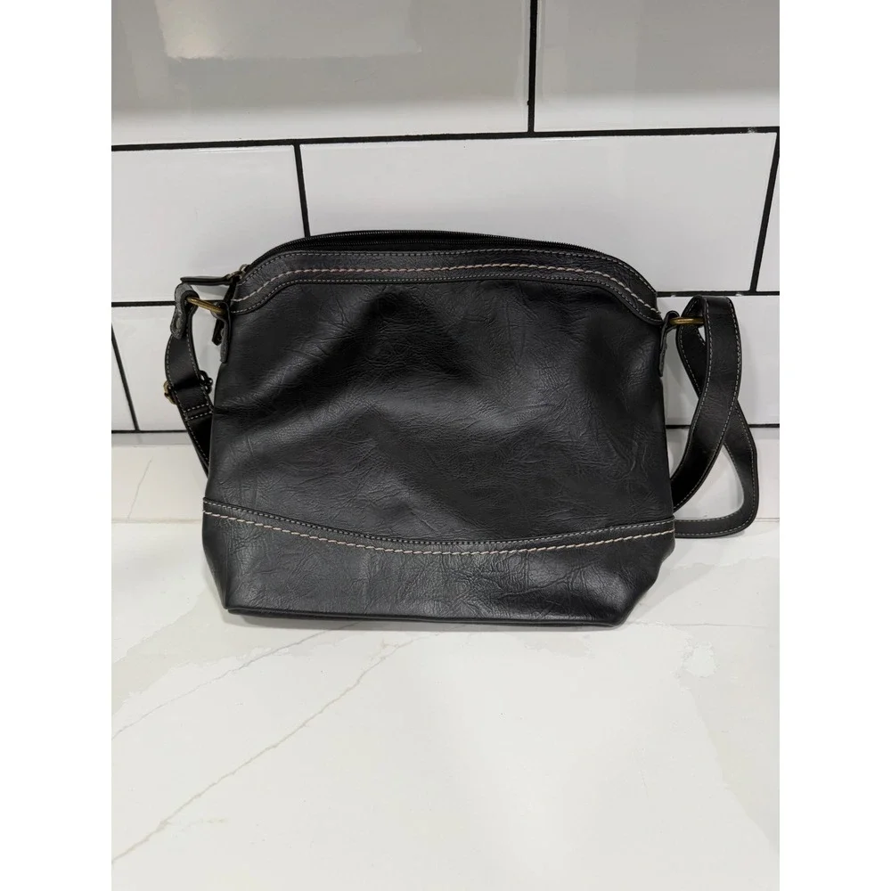 b.o.c. Born Concept Black Faux Leather Crossbody Bag Contrast Stitching Brass